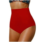 Sopiago Full Coverage Bathing Suit Bottoms Women's High Waisted Bikini Bottom Ruched Swim Bathing Suit Bottom Full Coverage Tankini Swimsuit Briefs Red,L